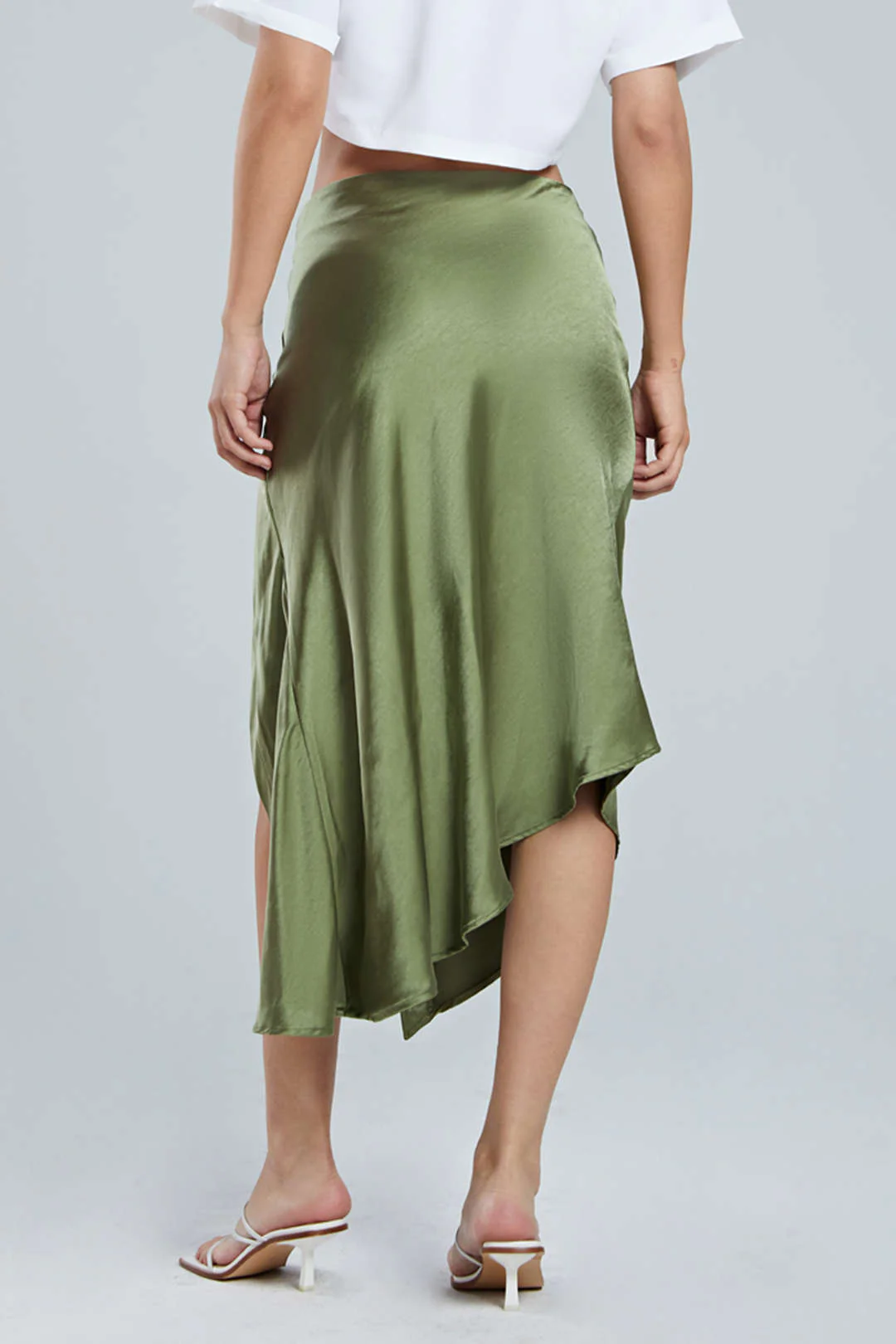 Asymmetric Hem Split Button Decor Skirt - Image 8