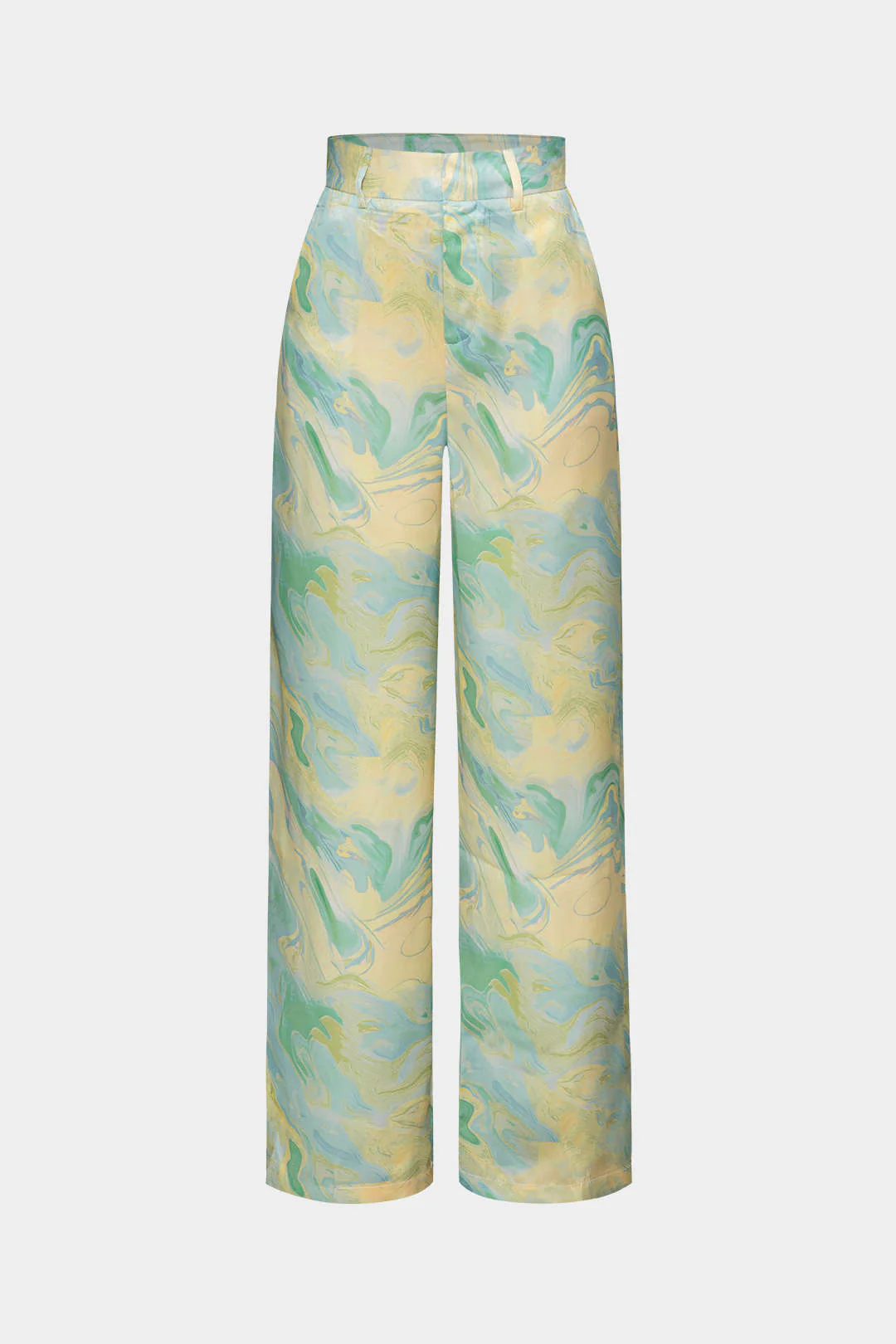 Marble Print High Waisted Full-length Straight Leg Pants - Image 18
