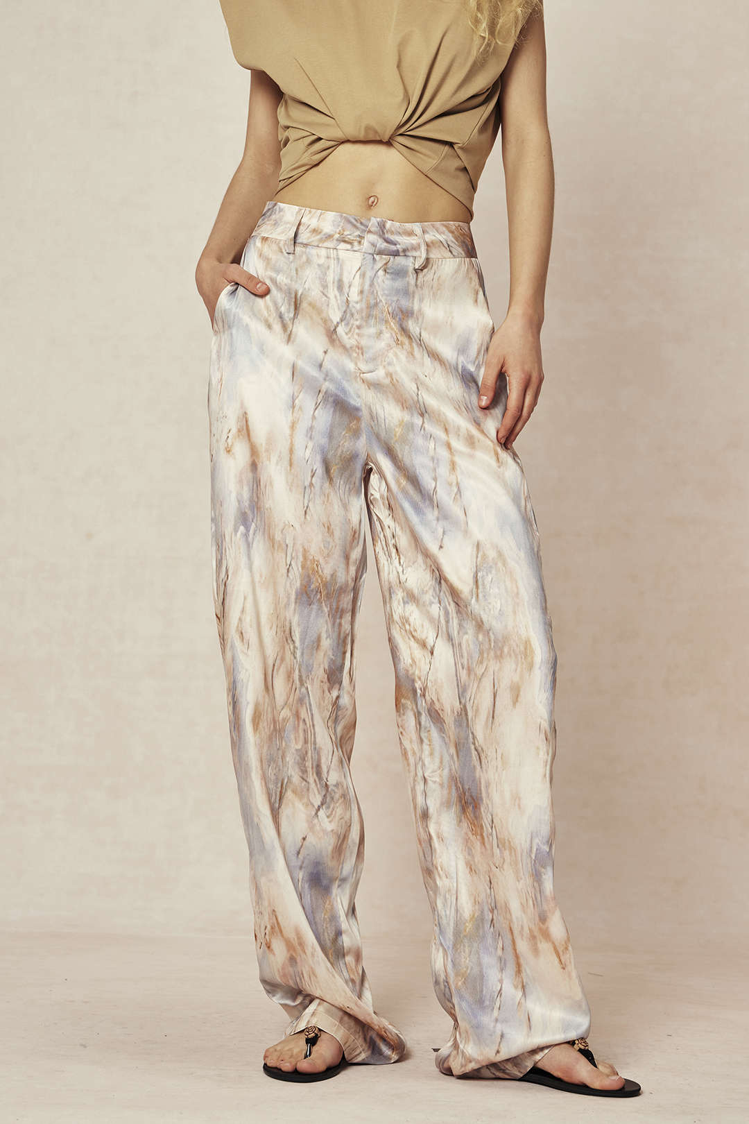Marble Print High Waisted Full-length Straight Leg Pants - Image 5