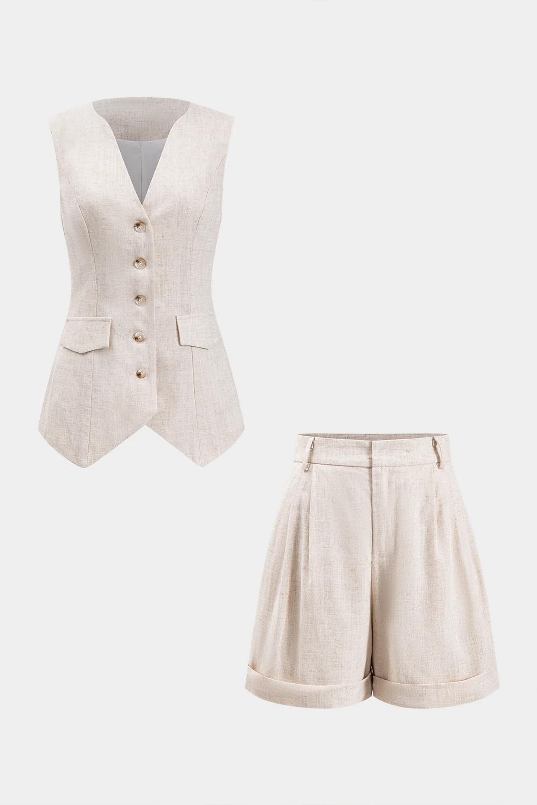Linen Ruched High Waist Shorts - Image 3