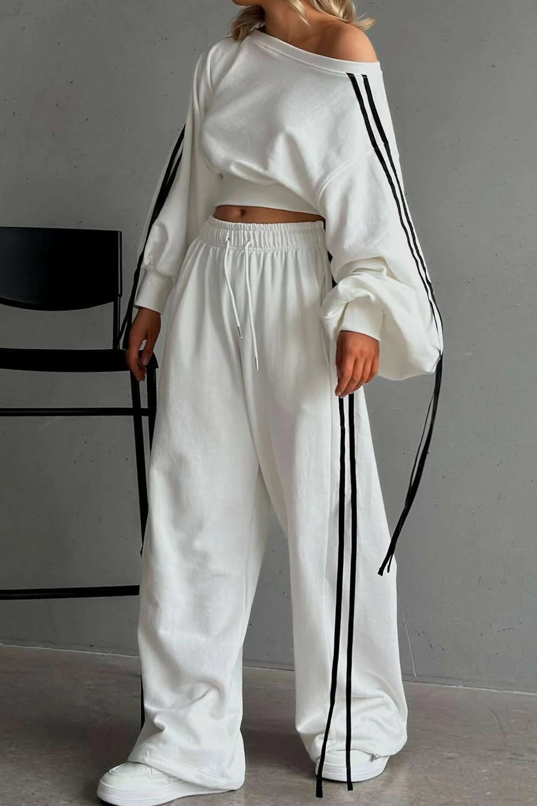 Contrast Tie-Up Wide Leg Trousers - Image 6