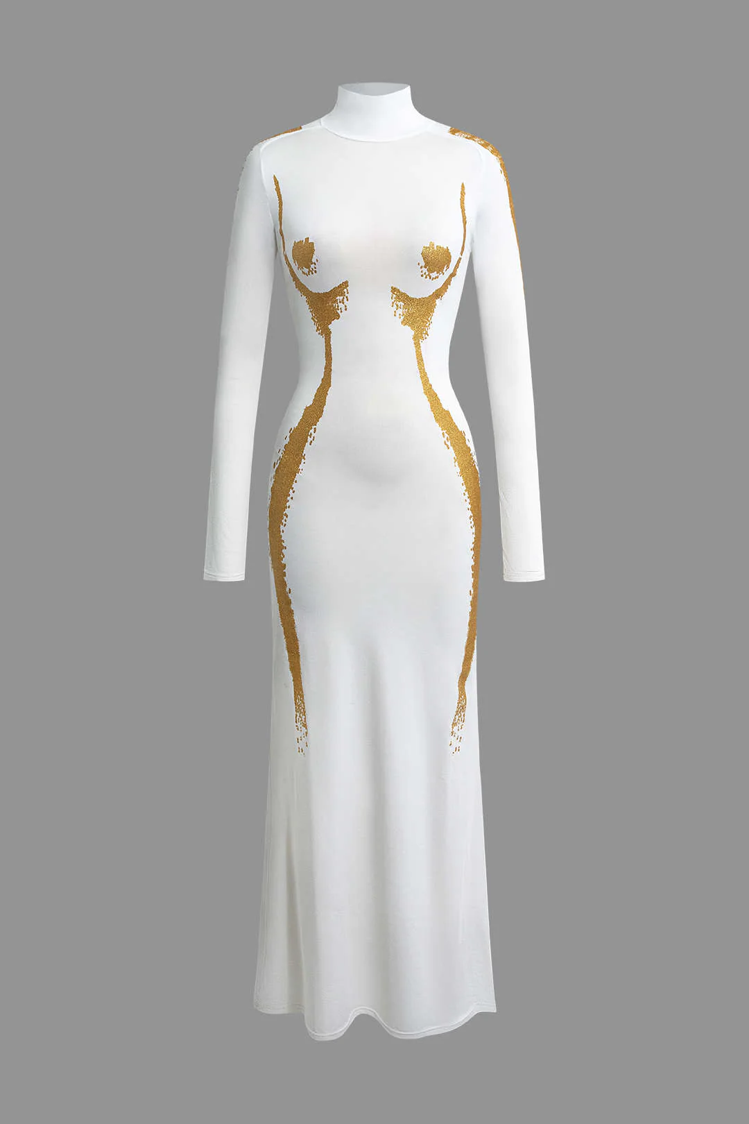 Body Print Turtle Neck Long Sleeve Maxi Dress - Image 5