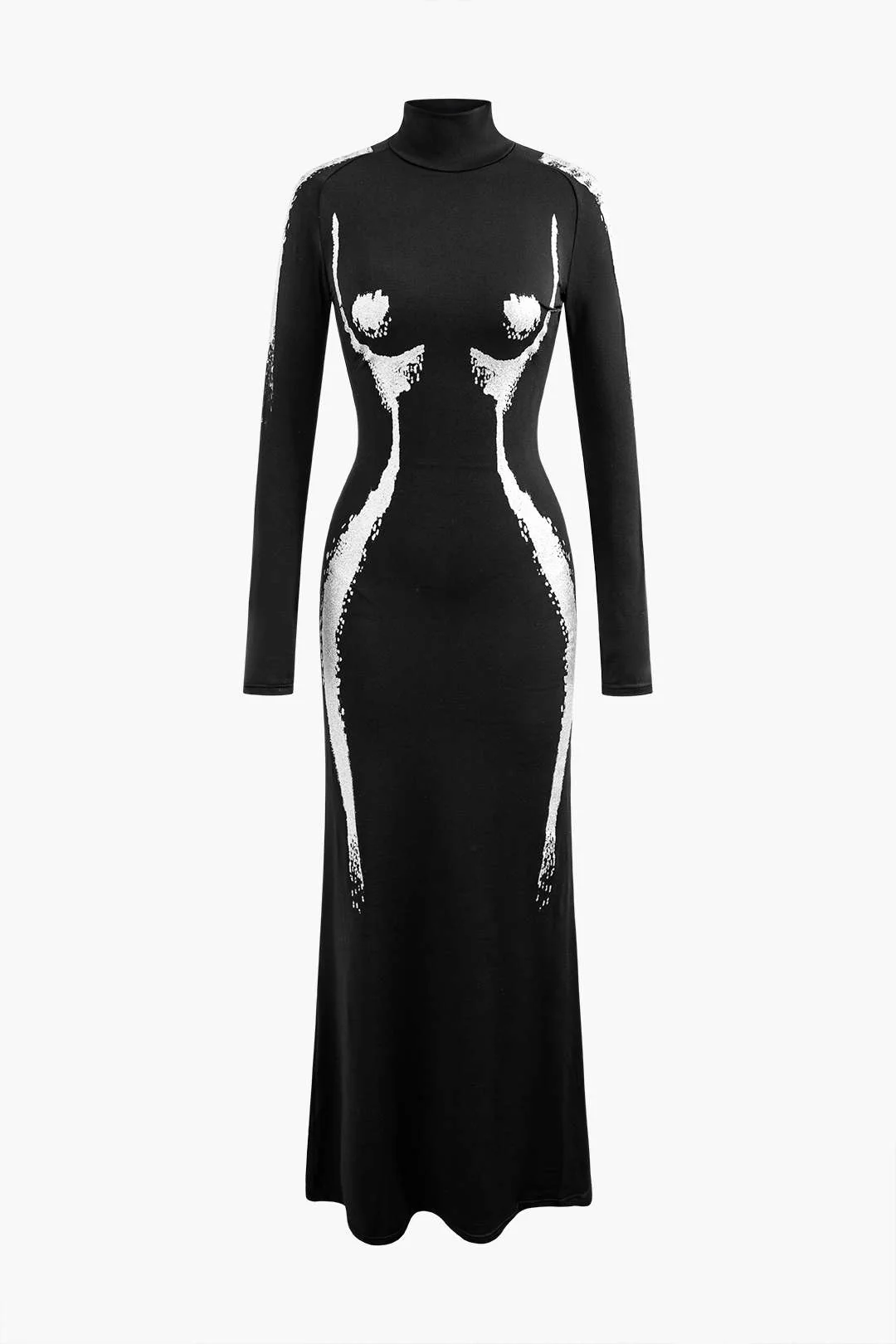 Body Print Turtle Neck Long Sleeve Maxi Dress - Image 9