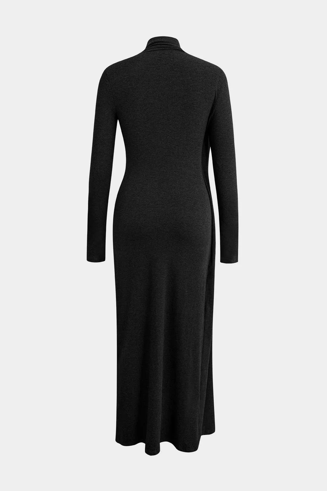 Mock Neck Wrap Ruched Long Sleeve Slit Maxi Dress - Image 16