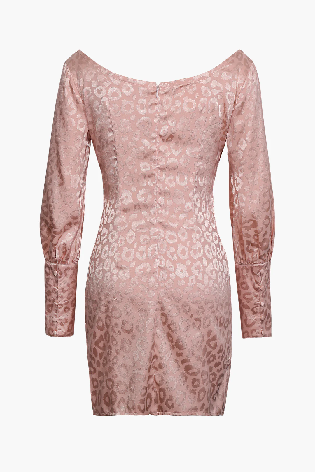 Jacquard Satin V Neck Buttons Long Sleeve Mini Dress - Image 4