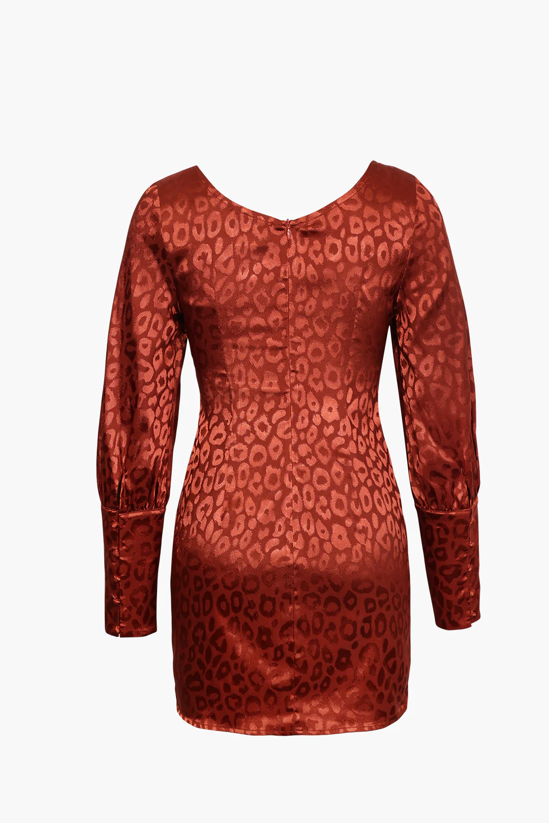 Jacquard Satin V Neck Buttons Long Sleeve Mini Dress - Image 5