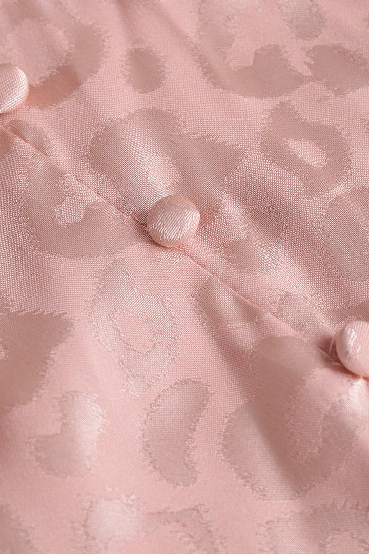 Jacquard Satin V Neck Buttons Long Sleeve Mini Dress - Image 6