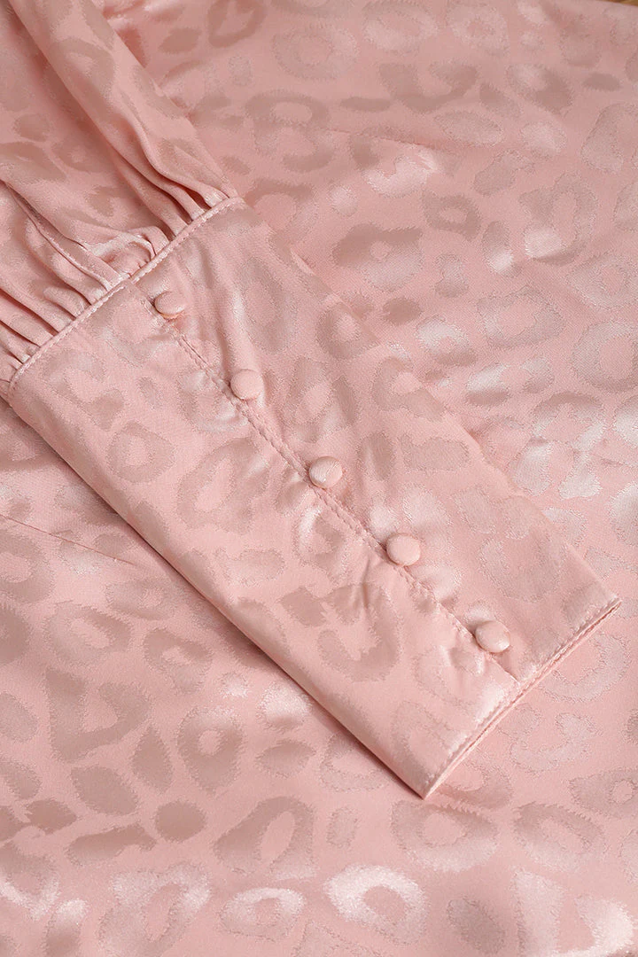 Jacquard Satin V Neck Buttons Long Sleeve Mini Dress - Image 7