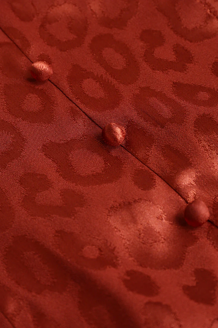 Jacquard Satin V Neck Buttons Long Sleeve Mini Dress - Image 9