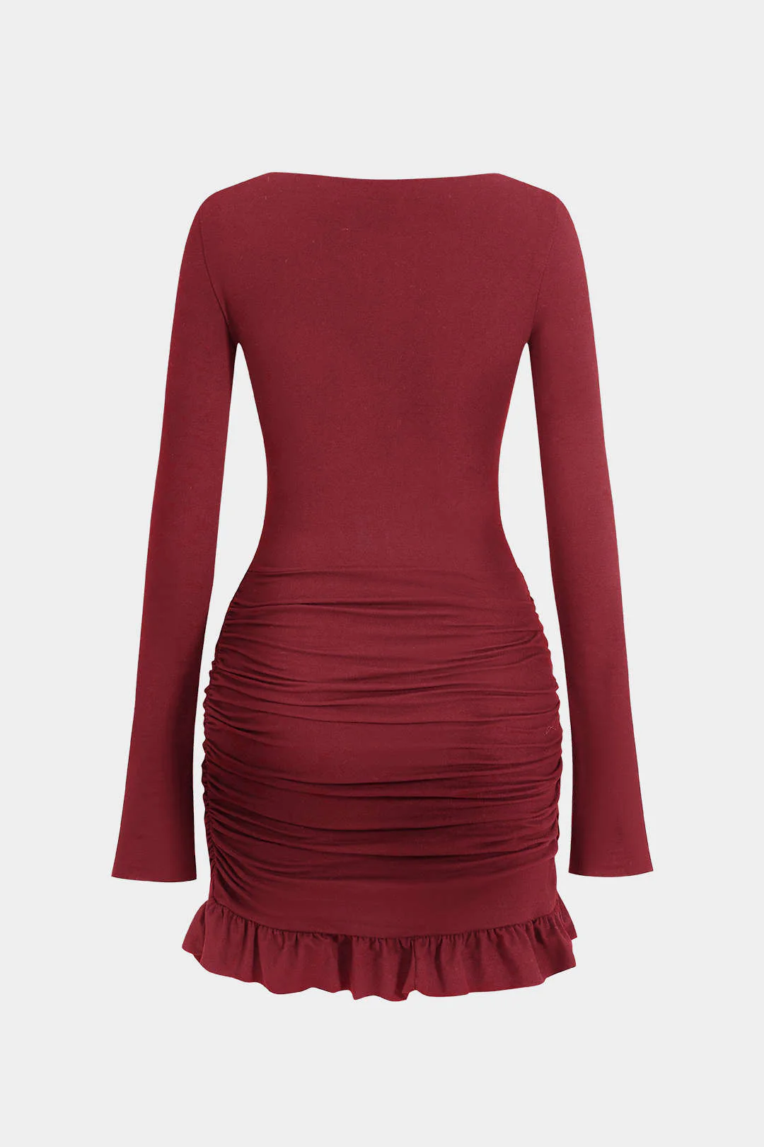 Solid Ruffle Ruched Twist Long Sleeve Mini Dress - Image 5