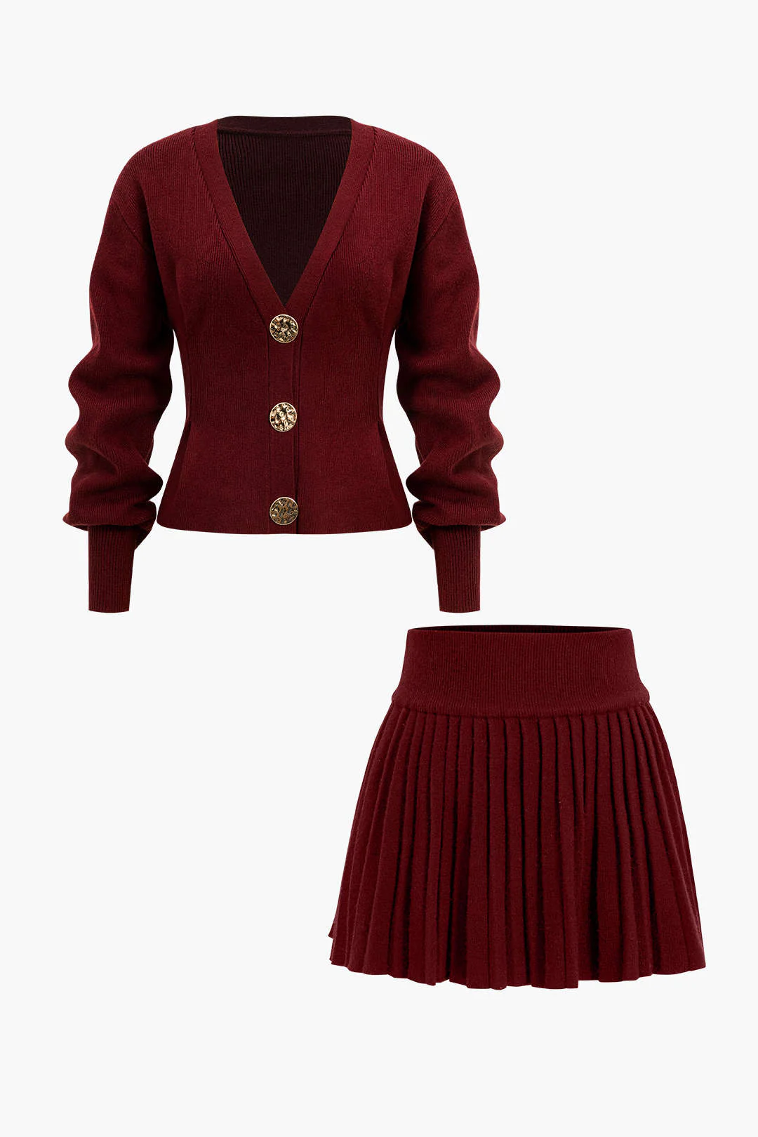 Knit Button V-neck Cardigan - Image 3