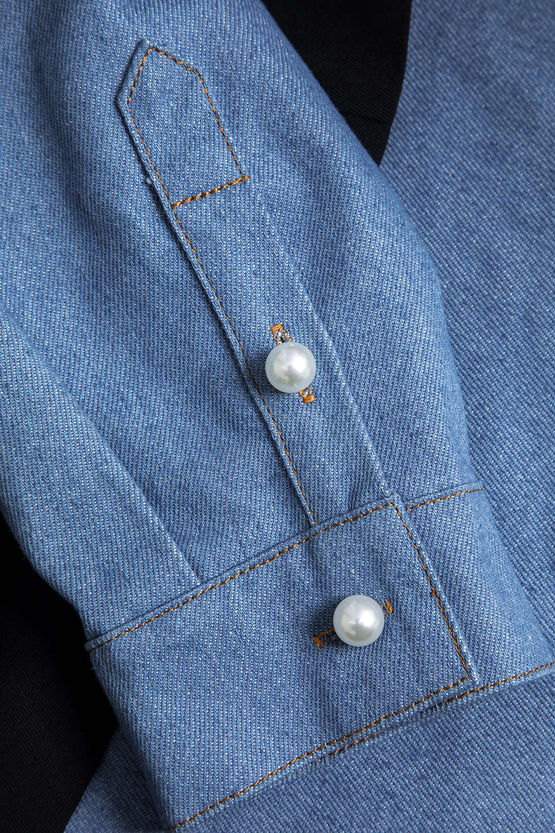 Denim Patchwork Notched Lapel Blazer - Image 3