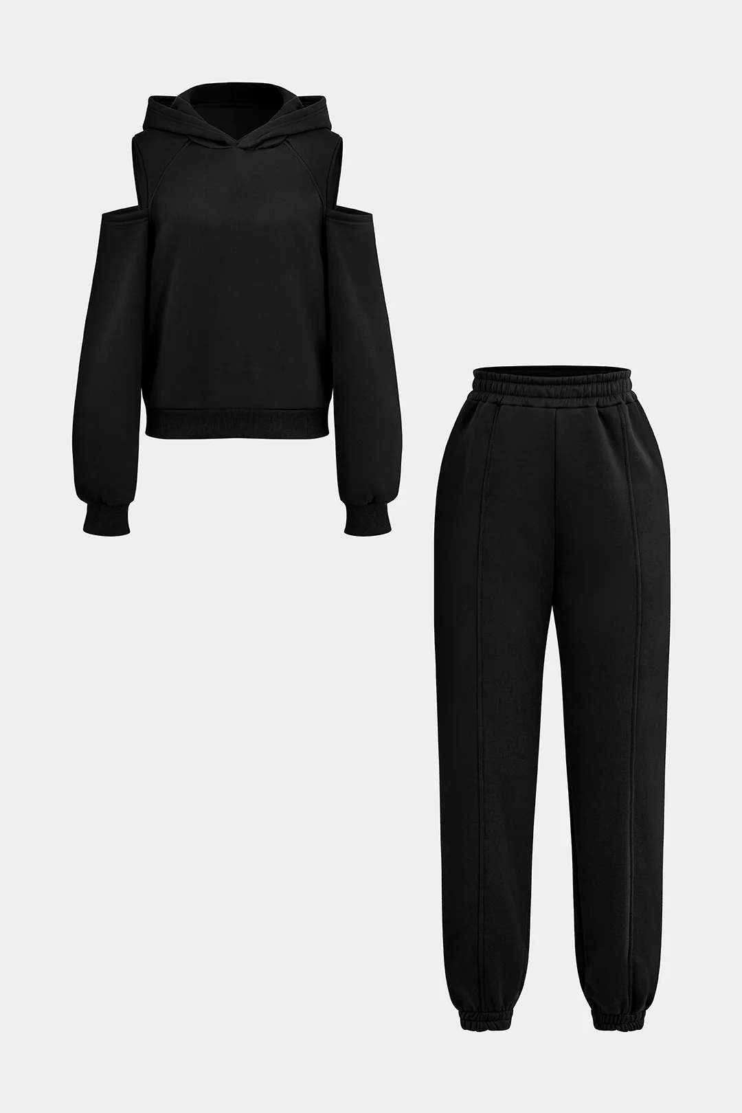 Solid Hooded Cut Out Sweatshirt And Elastic Pants Set - Image 4