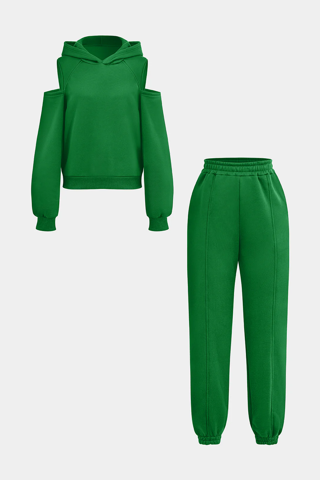 Solid Hooded Cut Out Sweatshirt And Elastic Pants Set - Image 5