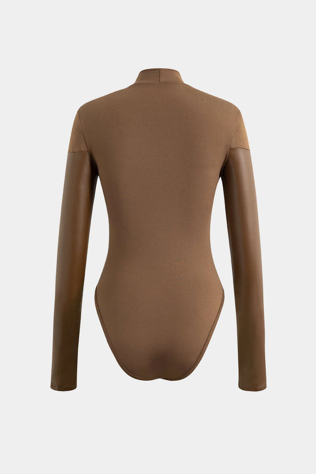 Mock Neck Faux Leather Paneled Long Sleeve Bodysuit - Image 6