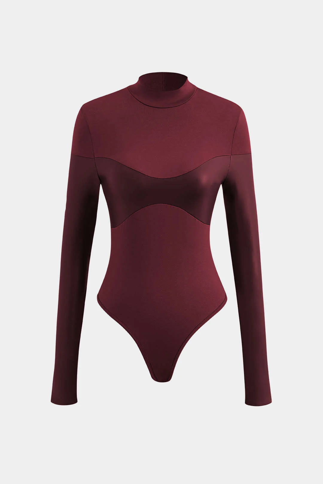 Mock Neck Faux Leather Paneled Long Sleeve Bodysuit - Image 9