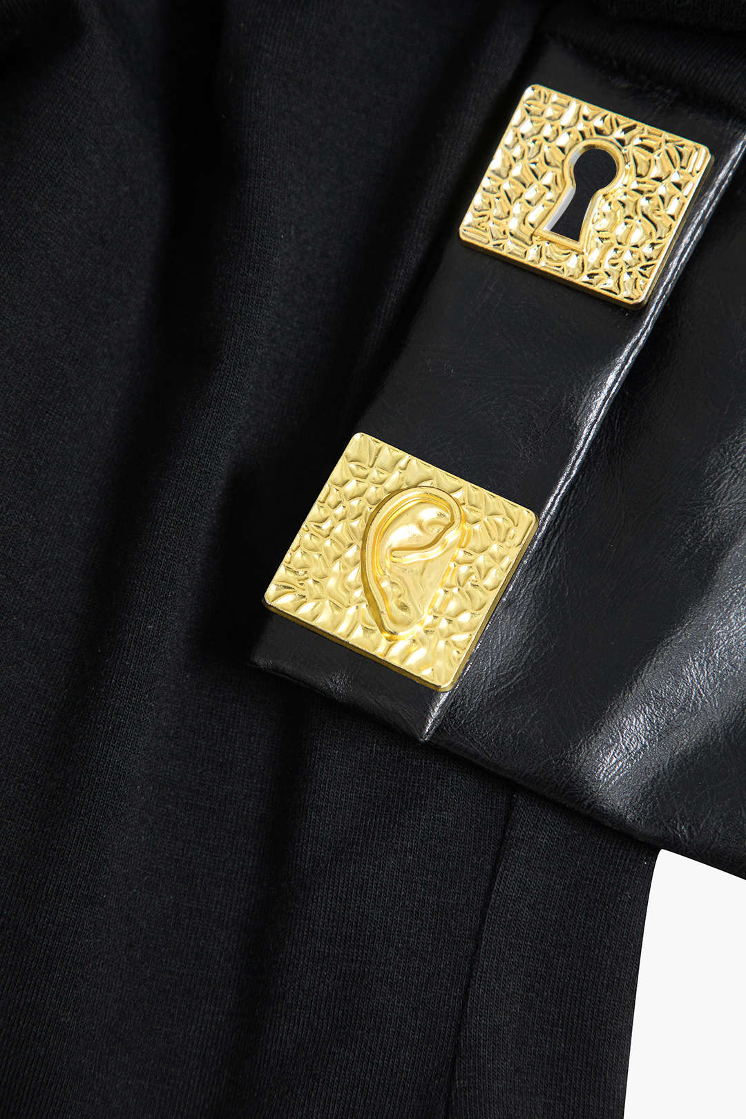 Faux Leather Patchwork Button Bodysuit - Image 4