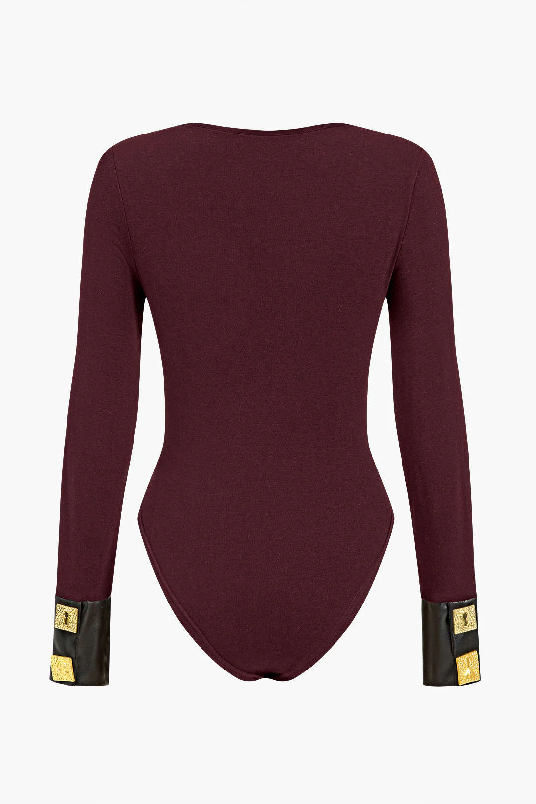 Faux Leather Patchwork Button Bodysuit - Image 6