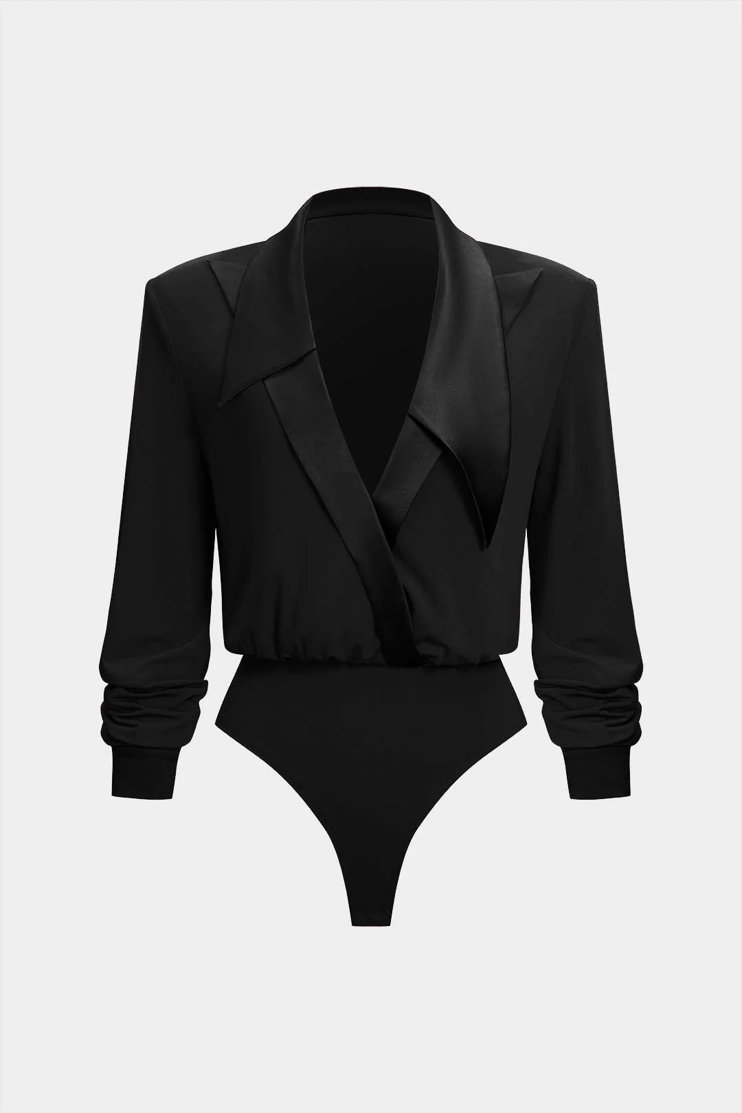 Patchwork Satin Collar Long Sleeve Bodysuit - Image 5
