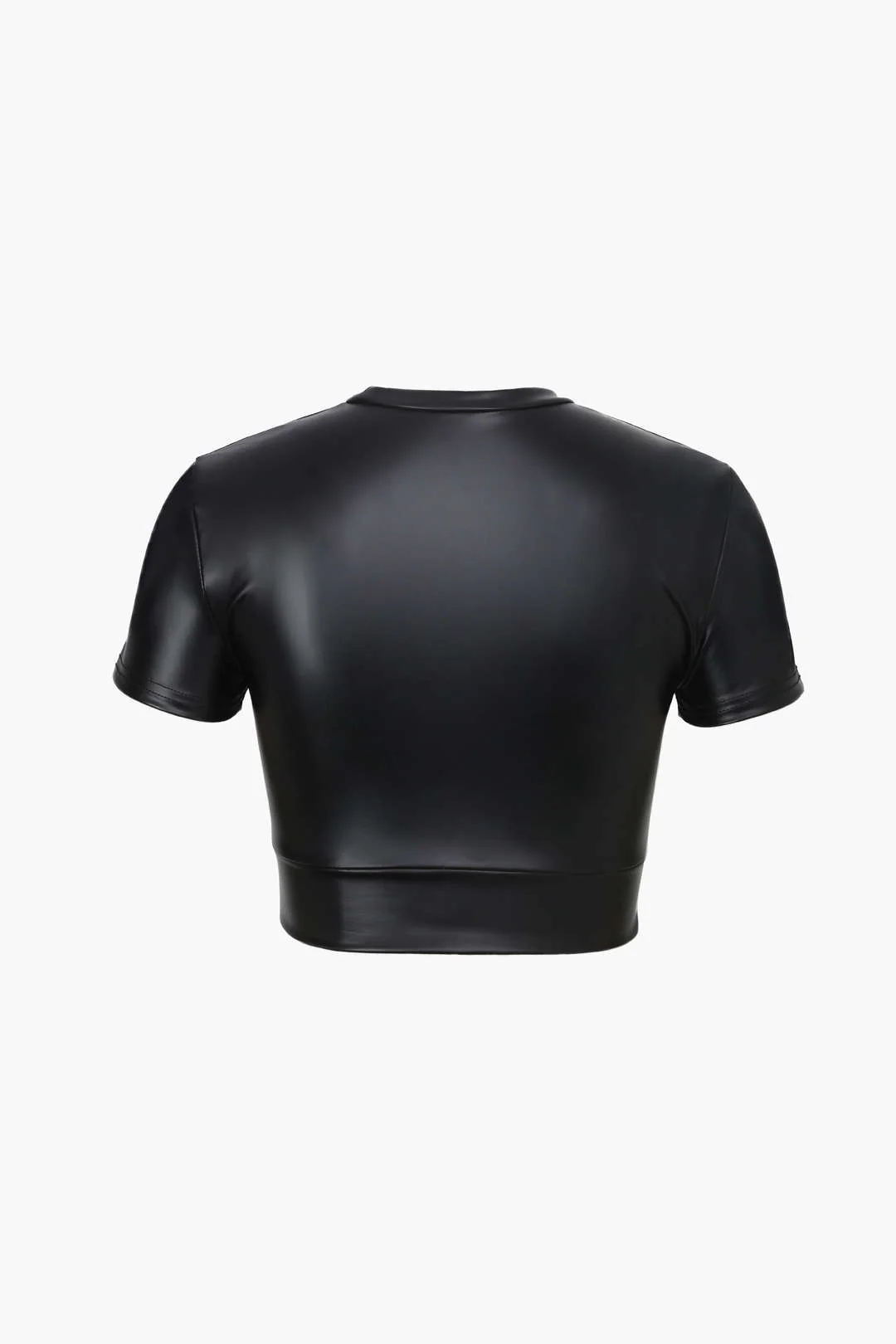 Basic Faux Leather Cropped Tee - Image 3