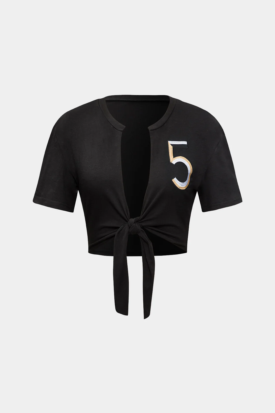 Number 5 Embroidered Knot Hem T-shirt - Image 6