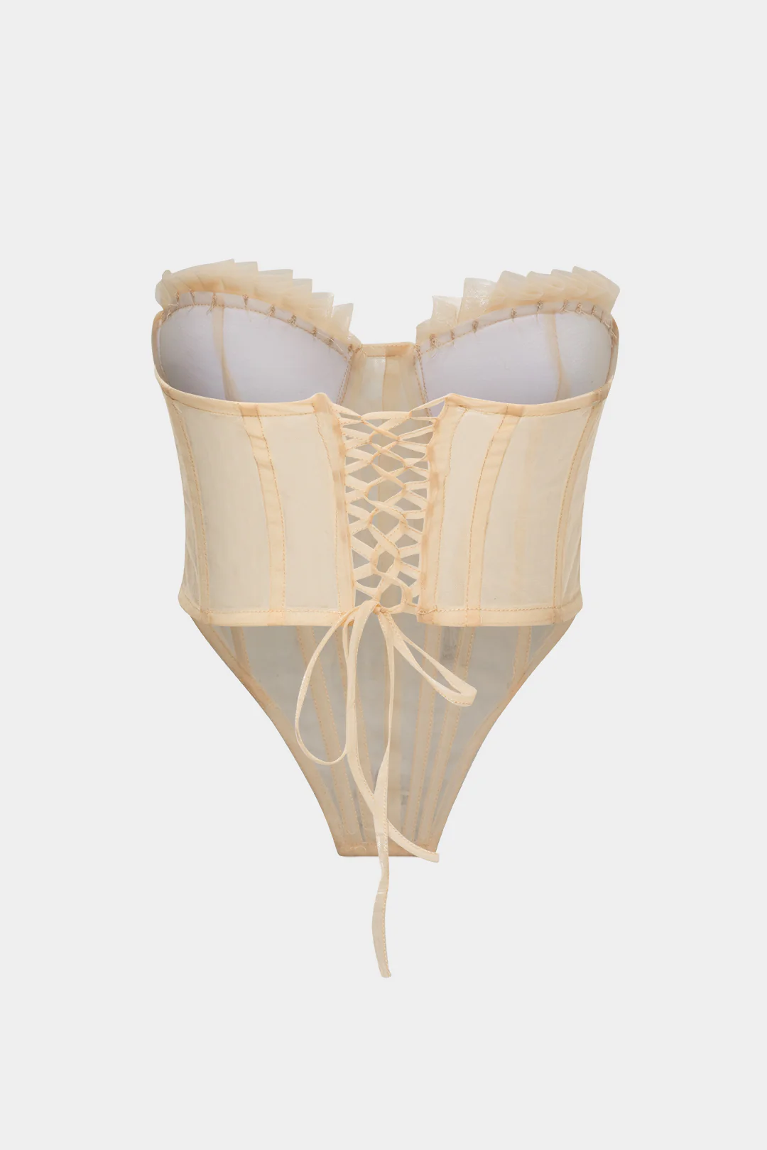 Tie Back Sheer Mesh Corset Strapless Top - Image 3