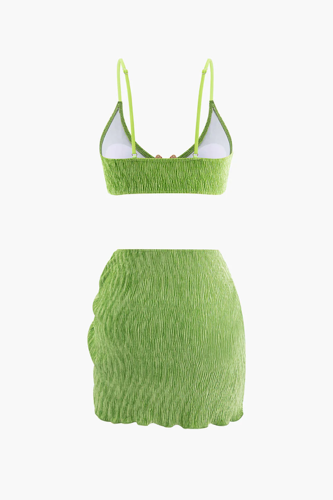 Velvet Textured U-ring Bikini And Sarong 3pc Set - Image 10