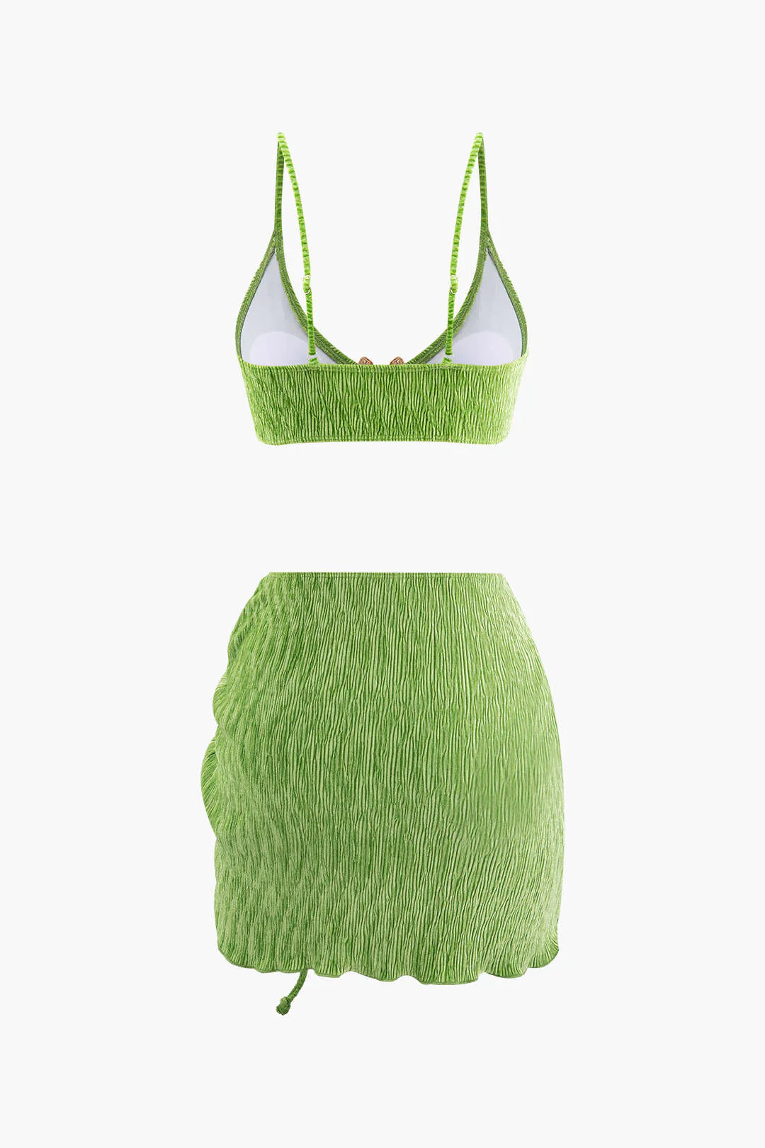 Velvet Textured U-ring Bikini And Sarong 3pc Set - Image 11