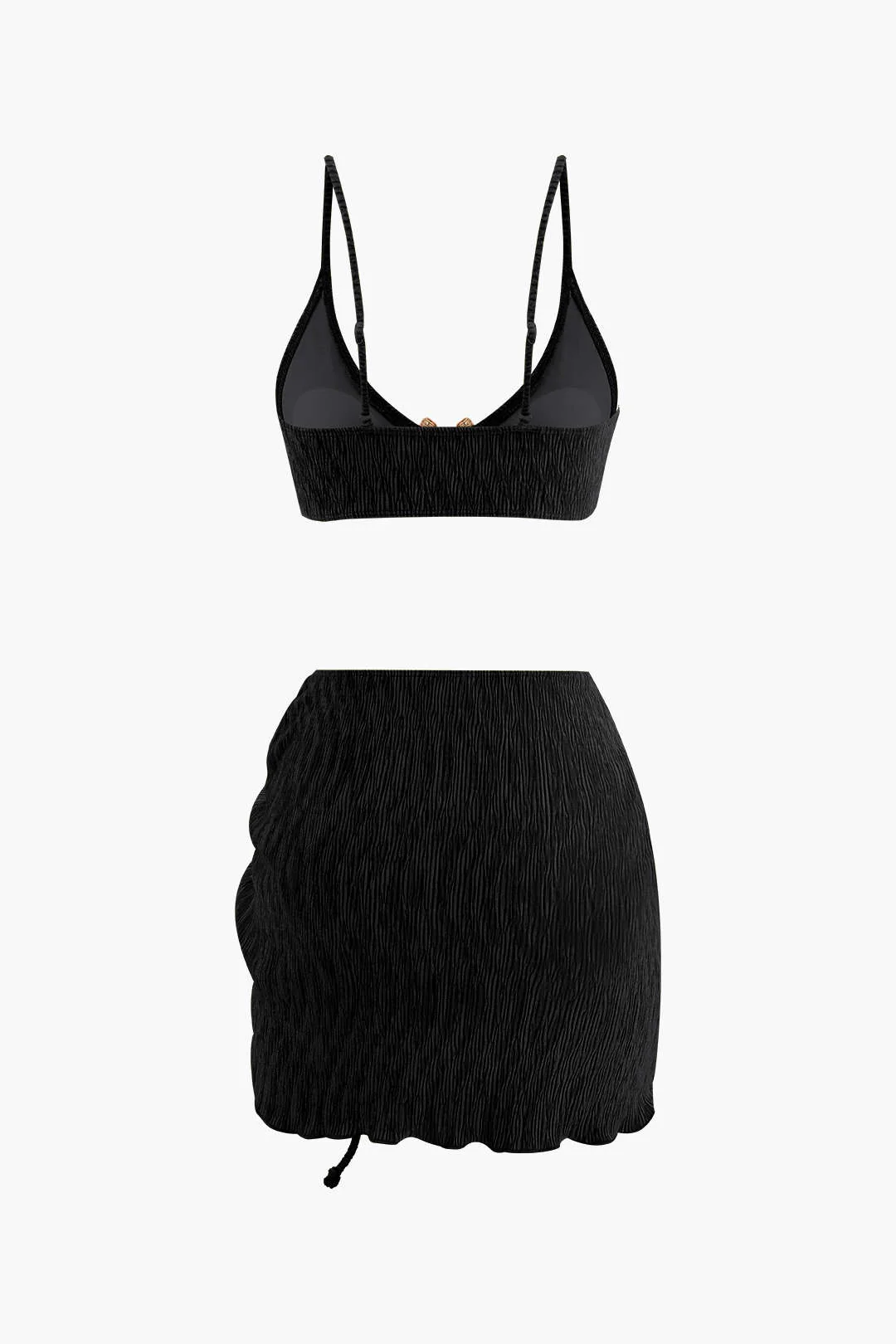 Velvet Textured U-ring Bikini And Sarong 3pc Set - Image 13